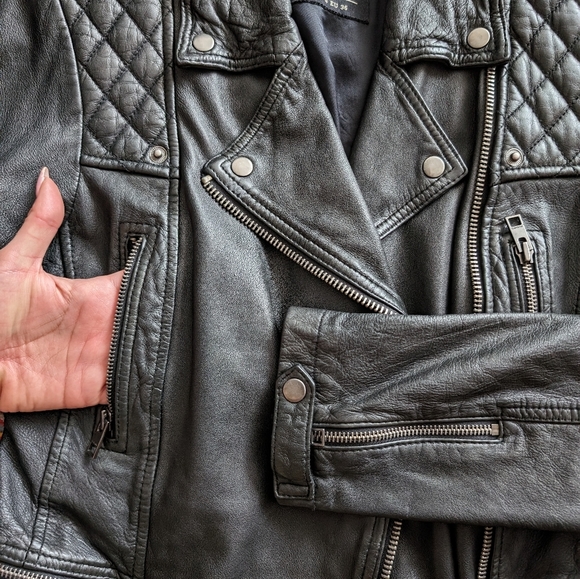 EUC All Saints Cargo Distressed Leather Biker Jacket - Picture 7 of 12